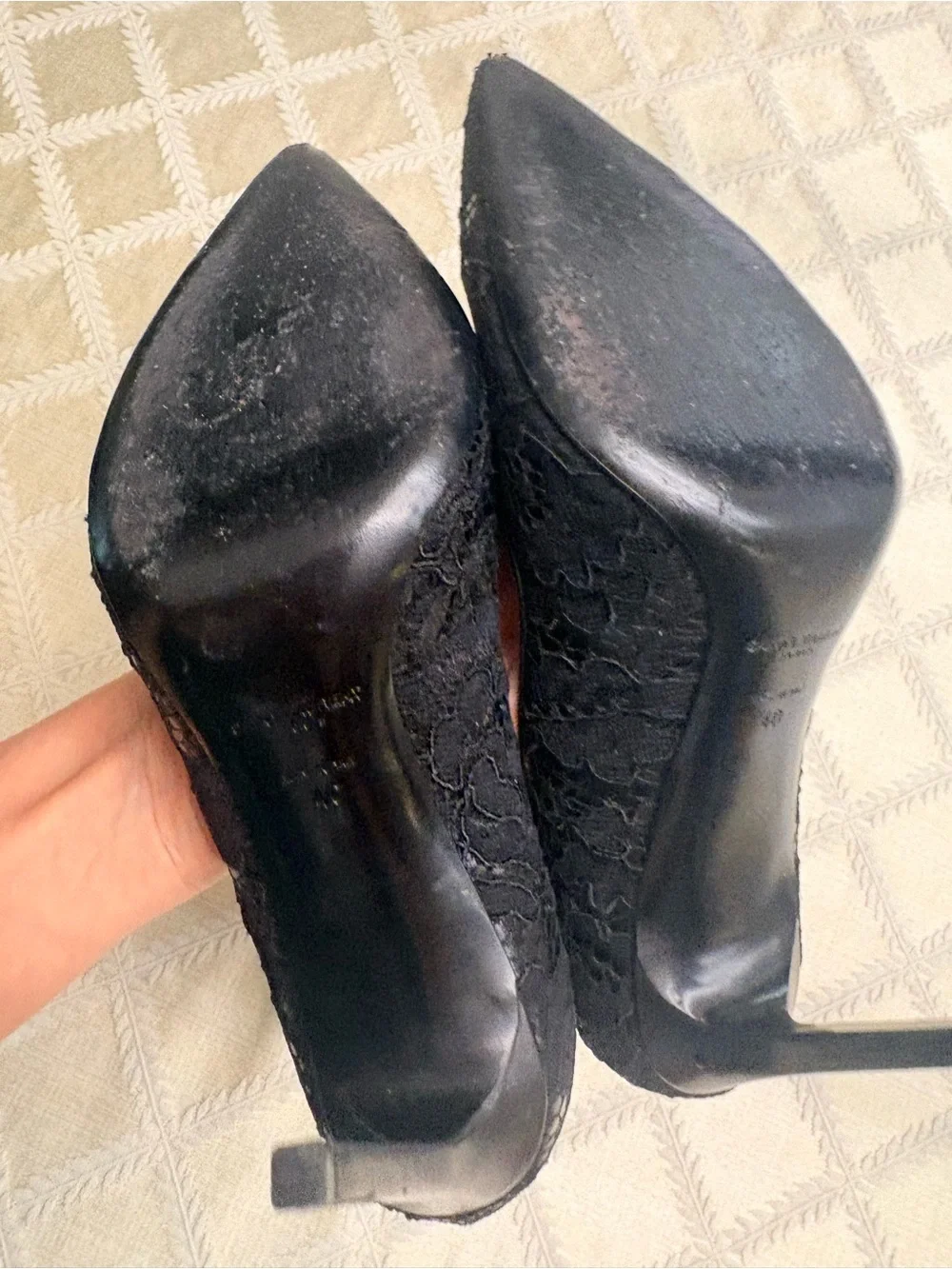 Saint Laurent Black Lace Pointed Pumps with Textured Overlay - Picture 8 of 8